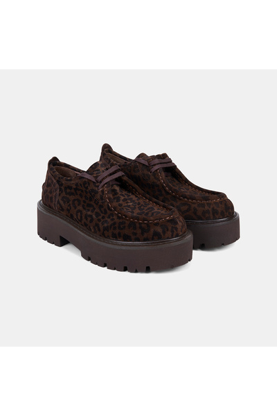Desa Women's Brown Leopard Patterned Thick Soled Suede Shoes