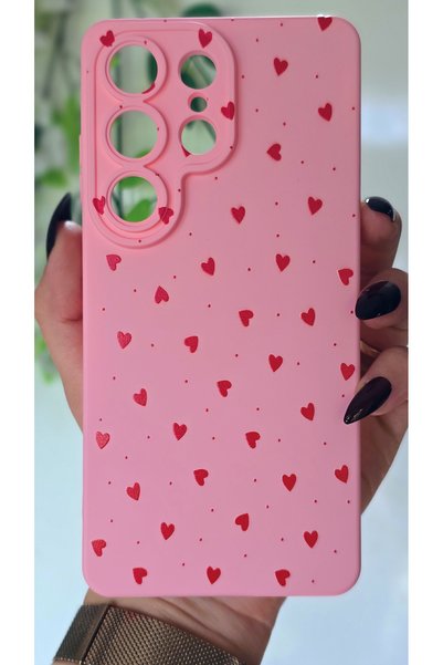 Magic Ring Samsung S26 Ultra Compatible Red Heart Patterned Pink Silicone Cov...