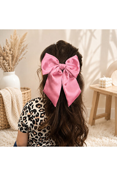 ADEN BEBEK AKSESUARLARI Pink Satin Big Bow Hair Clip Girls' Hair Clip Wedding...