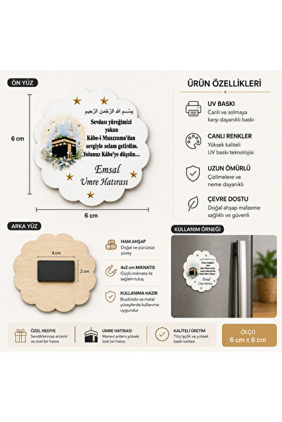 Essa Tasarım Ahşap Magnet Umre Magnet Hediyelik Magnet 20 Adet