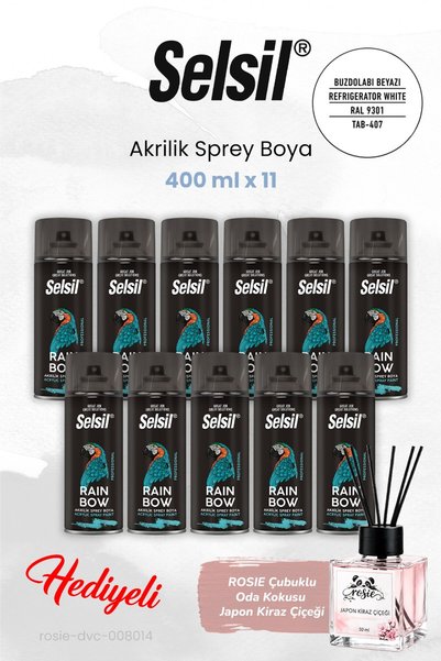 Selsil 11 adet Buzdolabı Beyazı Akrilik Sprey Boya 400 ml, ROSIE oda kokusu
