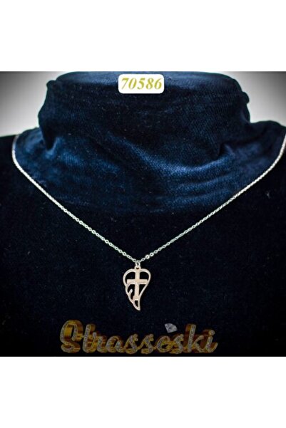 OEM Κολιέ μήκους 40+5 εκ. με φύλλο και σταυρό με ζιργκόν, ασημί από ατσάλι.