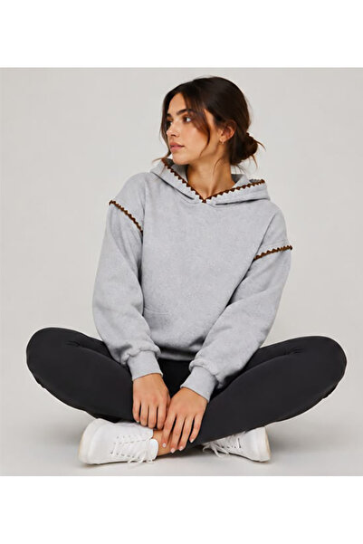 herkesemoda 2-Thread Raised Sweatshirt with Hood and Collar and Sleeve Trim S...