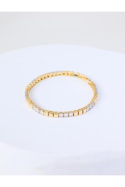Jimmy Key Gold Color Stone Detailed Square Bracelet