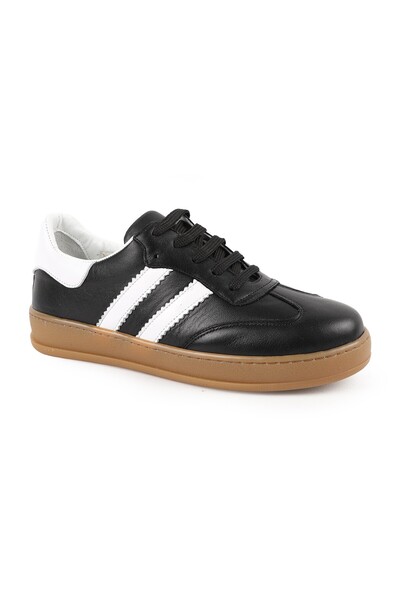 LBR Women's Sneaker Genuine Leather Double Stripe Striped Lace-Up T-Toe Caram...