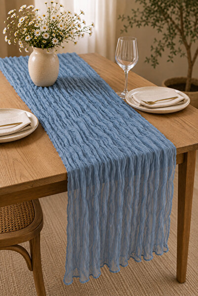 Wellstil Nuvé |   100% Cotton Baby Blue Tulle Runner, Bohemian, Wedding Engag...