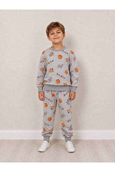 wees mod Erkek Çocuk Baskılı 2'li Pijama Takımı Sweatshir Pantolon