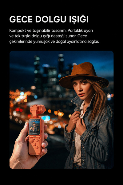 KALOBEE POCKET 4 PRO 4K Ultra HD Profesyonel Aksiyon Kamerası | Vlog Kamera, Gimbal, 330° Dönebilir, Yüksek Stabilizasyon, TURUNCU