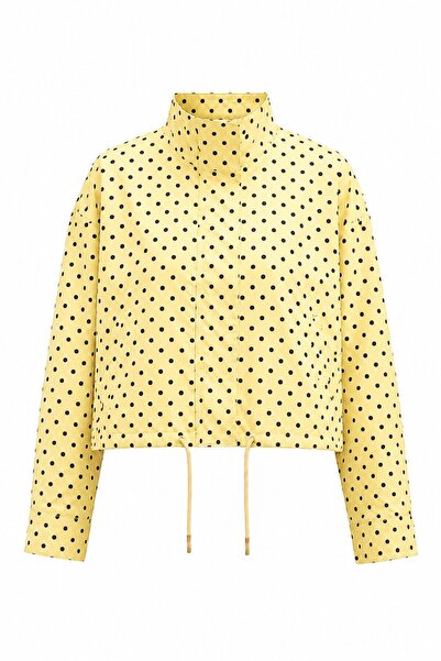 Laluvia Yellow Mini Polka Dot Jacket with Tie at the Waist - 9788
