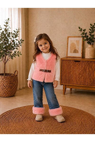 bebendy baby&kids Plush Vest, Leather Cord Detail, Badili Fur Cuffs, Lycra Je...