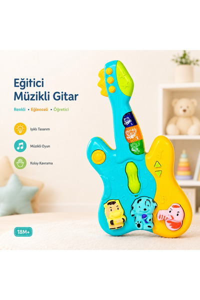 Işıklı ve Müzikli Kutulu Gitar Bebek Piyanosu