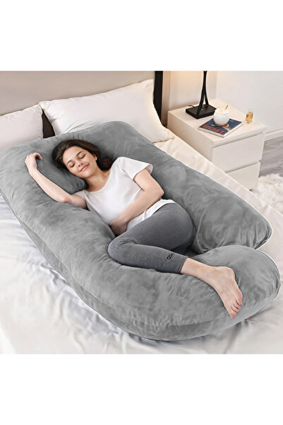KEKE Pregnancy Pillow, Removable J-Shape Dark Grey Full Body Pillow, Maternit...