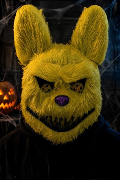 Patladı Gitti Korkunç Sarı Tavşan Maskesi – Peluş Görünümlü Halloween Cadılar...