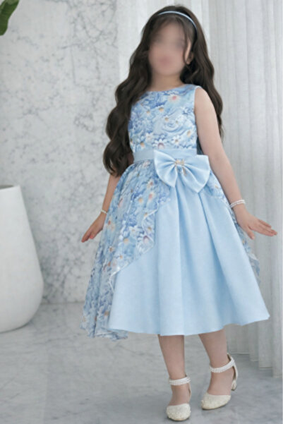 Aroshi Lujain Organza Sky Blue Floral 3D Dress .. Girls' Dress