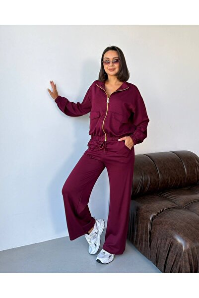 TrendButikBurada Zippered Women's Tracksuit Set Daily Comfortable Sports Set