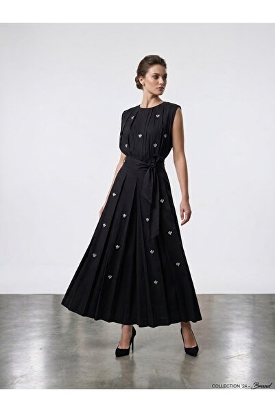 Moda İlgi MODAİLGİ Taş İşlemeli Pileli Kloş Maxi Etek 30040