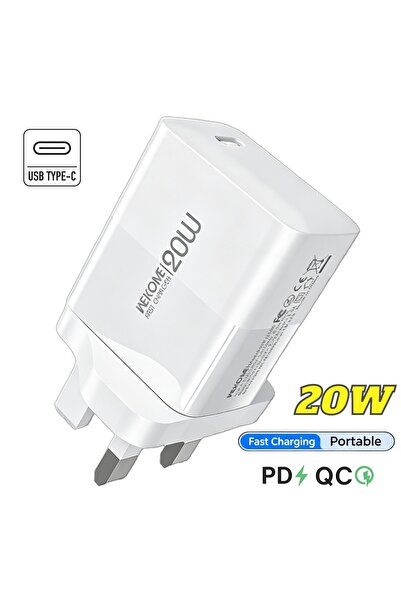 wekome 20W PD QC Fast Wall Charger UK 3-Pin, Multi-Protection USB C Power Ada...