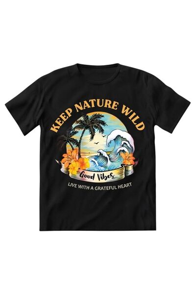 Flubutik Μαύρο μπλουζάκι από βαμβάκι με στάμπα Keep Nature Wild, σε μεγάλο μέ...