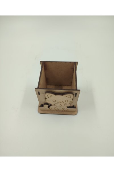 WOODIVA AHŞAP Cute Cat Paintable Wooden Pen Holder School DIY Activity Activity Art (9 cm X 7 cm X 9 cm)