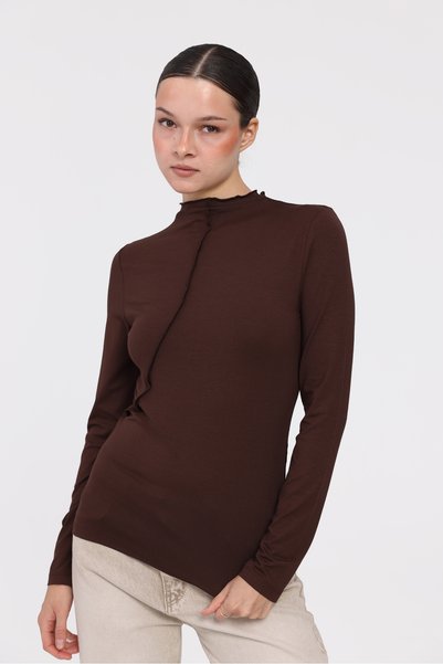 THE WESS Asymmetrical Seam Detail Stand-Up Collar Long Sleeve Bluz