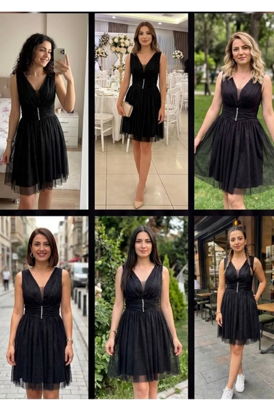 GÜZELLER 90 Cm Simli Taşlı After Ve Özel Gün Abiyesi Elbisesi