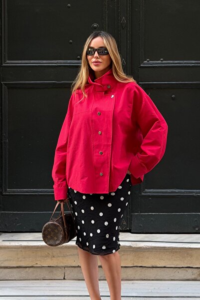 Laluvia Red Snap Button Shirt Jacket - 5131