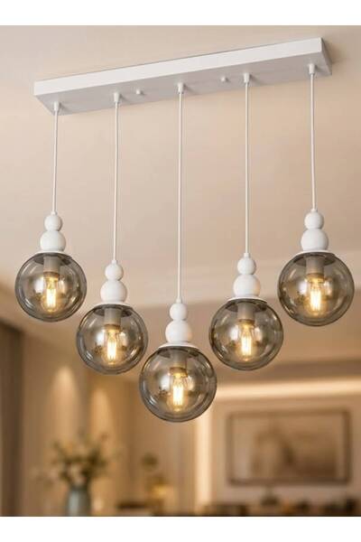 VENON Snowman 5-Pack Rectangular | |   White Body | |   Smoked Glop Glass | |   Ceiling Mounted Chandelier Living Room Chandelier Glass Chandelier ✨   Modern Chandelier Models Lighting Ceiling Lighting Living Room Chandelier Metal Body