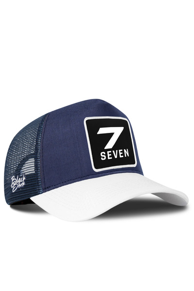 BlackBörk Size 7 Cordura White-Navy Blue Trucker Hat with Logo