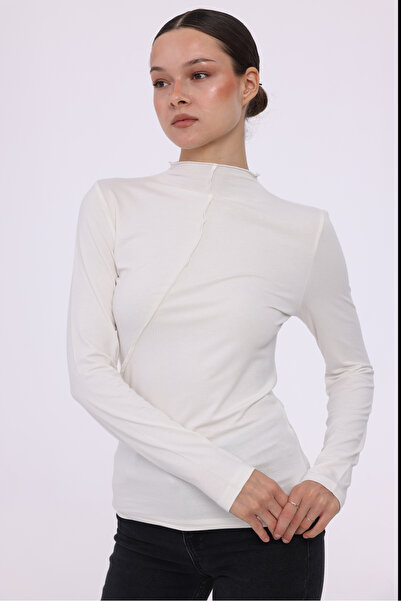THE WESS Asymmetrical Seam Detail Stand-Up Collar Long Sleeve Bluz