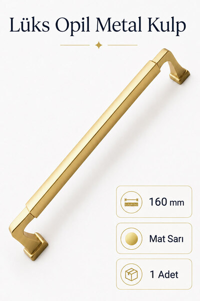 Badem10 Lüks OPİL Çekmece Kulp Mat Sarı 160 mm 1 Adet Dolap Kapak Gardırop Şi...