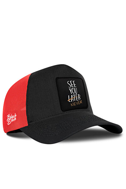 BlackBörk See You Later Never Logo Cordura Black-Red Trucker Hat
