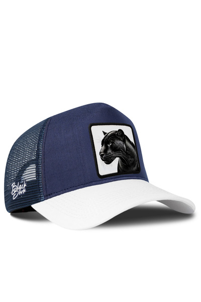 BlackBörk Panter Logo Cordura White-Navy Blue Trucker Hat