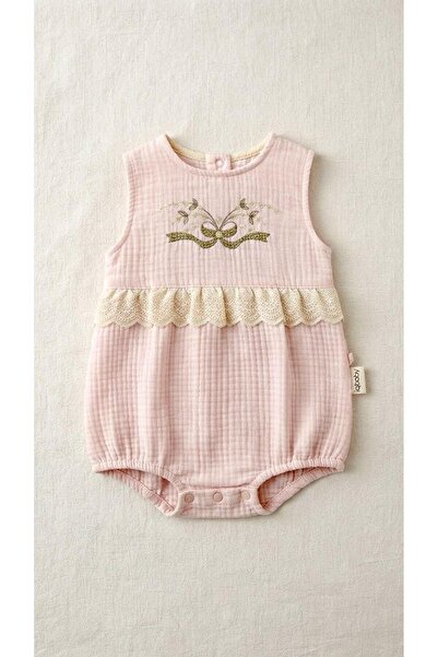 Sinem Çeyiz Million 1205 Baby Girl Pink Embroidered Laced Muslin Jumpsuit