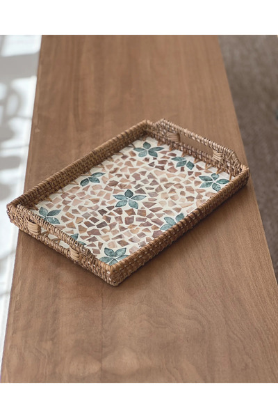 Mary's Concept Rattan Dikdörtgen Sedefli Tepsi 34 x 24 cm