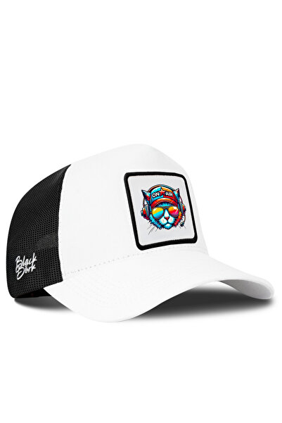 BlackBörk White-Black Trucker Hat with Cat Logo