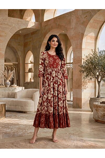 IKKXA Vintage Floral Flared Midi Jalabiya