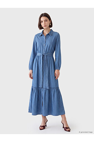 LC Waikiki Rochie-cămașă din denim cu curea în talie