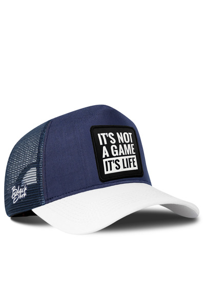 BlackBörk It's Not a Game It's Life Logo Cordura White-Navy Blue Trucker Hat