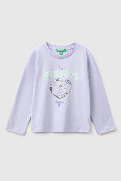 United Colors of Benetton Girl's lilac long sleeve t-shirt with embroidered f...