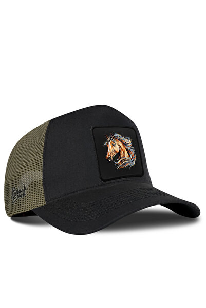 BlackBörk Black-Khaki Trucker Hat with Horse Logo