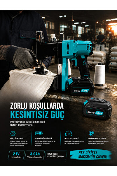 BEM Çift Bataryalı Şarjlı Portatif Akülü Taşınabilir Çuval Ağzı Dikme Makines...