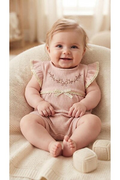 Sinem Çeyiz Million 1209 Baby Girl Powder Embroidered Ruffle Ribbon Waffle Ju...