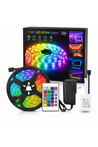 OEM Bandă LED RGB de 5 metri, Kit complet cu telecomandă și sursă de alimenta...