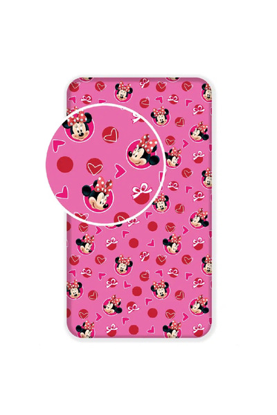 Borea Σεντόνι Βαμβακερό Minnie Heart Μονό Με Λάστιχο Φουξ 90 x 200 cm + 25 cm