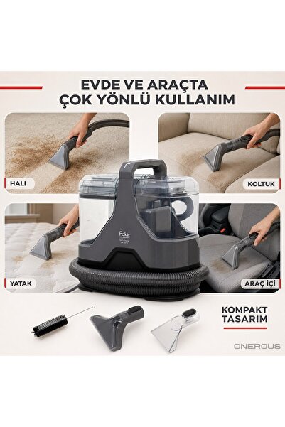 Fakir Vakumlu Halı ve Koltuk Temizleme Makinesi, 1.300 ml Temiz Su Haznesi, Ayrı Kirli Su Tankı + Tiftik Cihazı