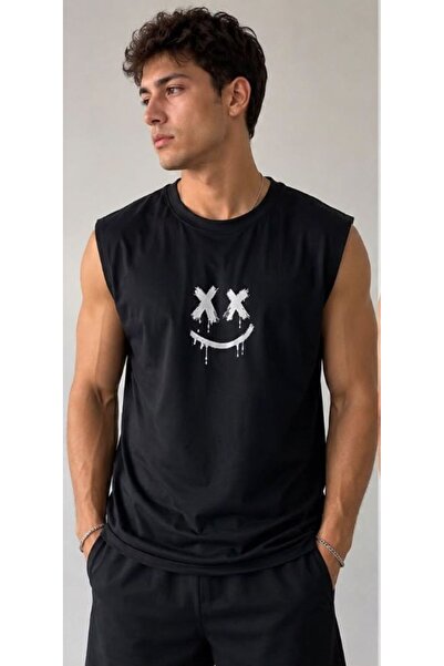 ALCİNOUS Printed Men's Cotton Crew Neck Training Athlete Tank Top Oversize Sl...