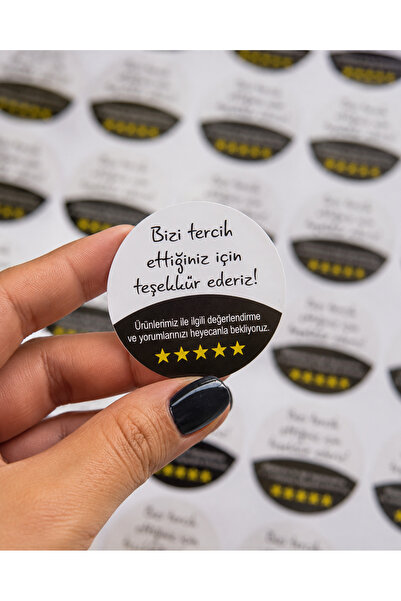 AR Sticker Teşekkür Etiketi – 5 Yıldızlı Yuvarlak Sticker – 5x5 cm 100 Adet