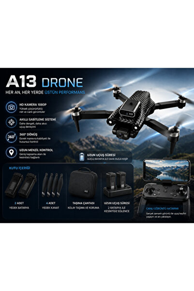 Happy Owl A13 1080P HD Kameralı Katlanabilir Drone – 2 Yedek Batarya, Yedek Kanat ve Taşıma Çanta Hediyeli
