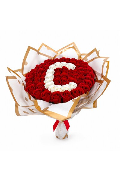 velve Buchet floral personalizat cu litera, din 65 trandafiri de sapun, Rosu-...