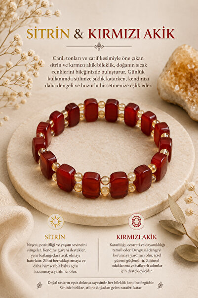 OSMANLI DEĞERLİ TAŞ Certified Yellow Citrine - Red Agate Wide Cut Bracelet